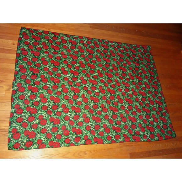 Vintage Red & Green Christmas Poinsettia Tablecloth mcm retro kitsch holiday - Picture 10 of 10